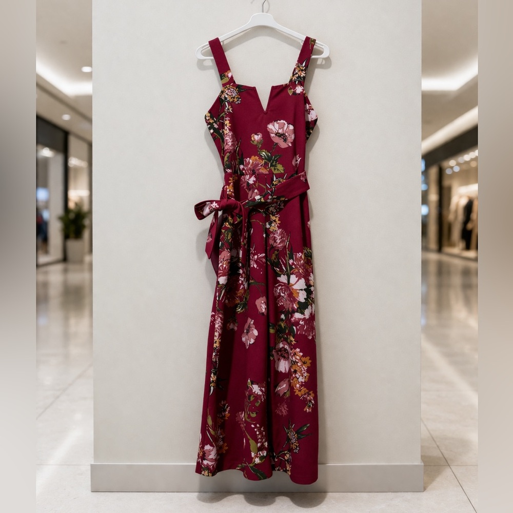 Xhilaration Floral Wide Leg Jumpsuit Pink Tie Waist Sleeveless Size S